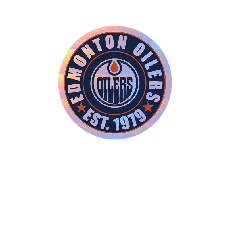 Edmonton Oilers - Circle With Name EST.1979 - Holographic Vinyl Sticker - Custom Size