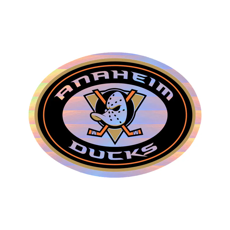 Anaheim Ducks - Oval With Name And Duck - Holographic Vinyl Sticker - Custom Size