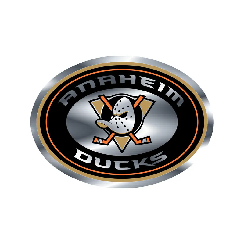 Anaheim Ducks - Oval With Name And Duck - Silver Chrome Vinyl Sticker - Custom Size