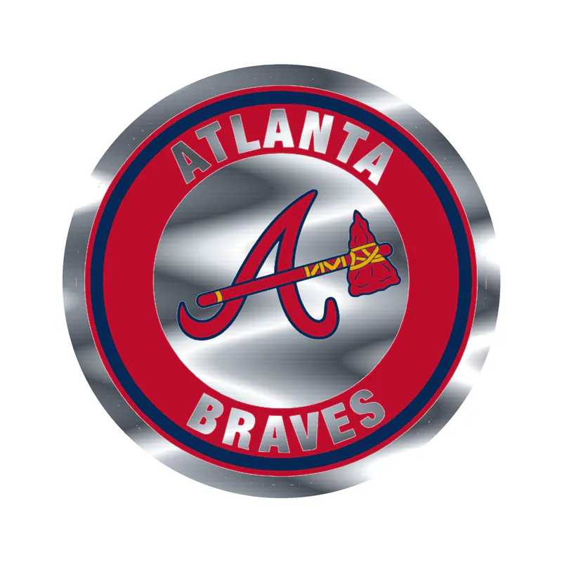 Atlanta Braves - Red and White Circle - Silver Chrome Vinyl Sticker - Custom Size