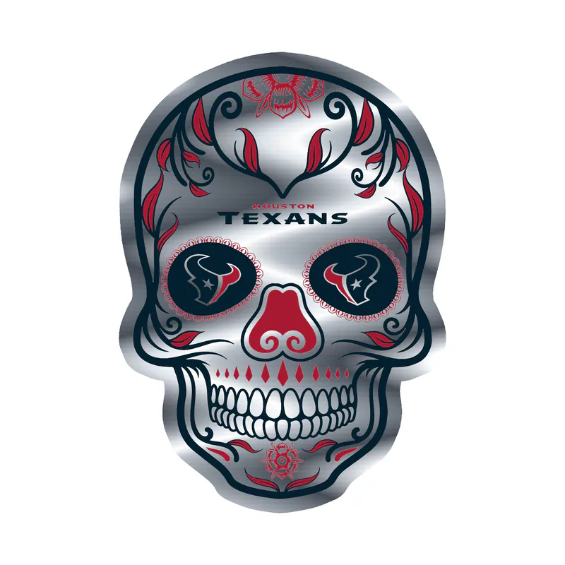 Houston Texans - Sugar Skull - Silver Chrome Vinyl Sticker - Custom Size