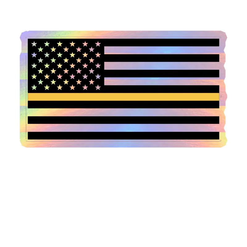 Gold Line American Flag Holographic Vinyl Decal - custom size