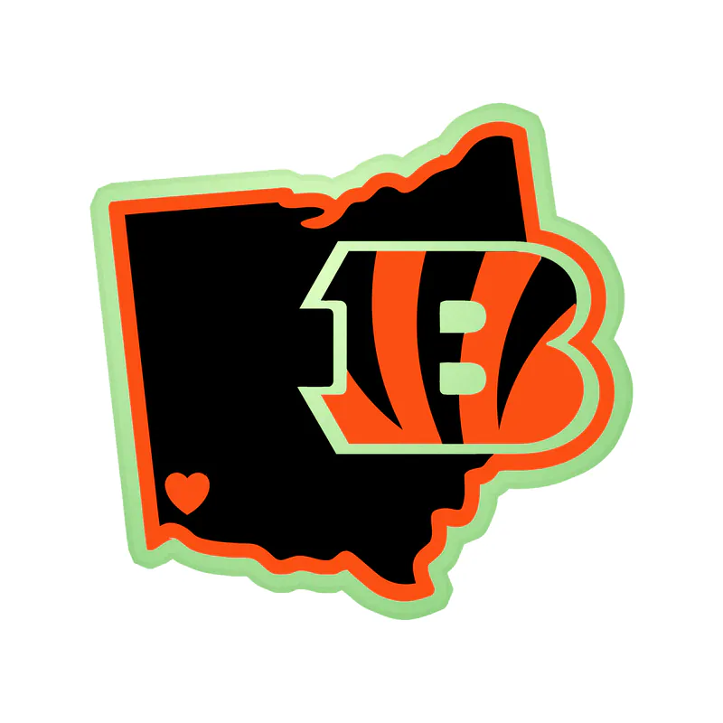 Cincinnati Bengals - State with B - Glow in the Dark Vinyl Sticker - Custom Size