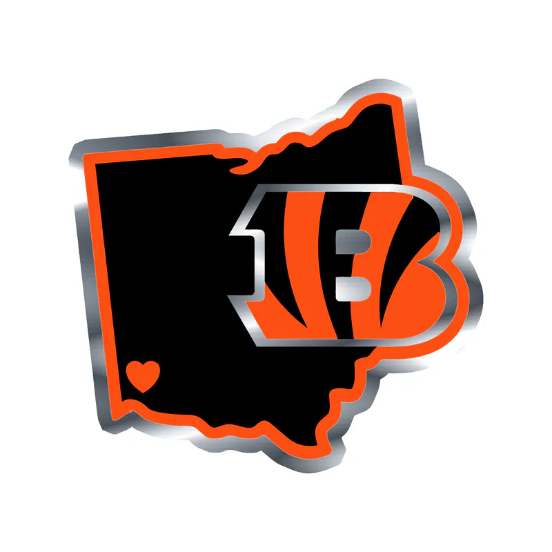 Cincinnati Bengals - State with B - Silver Chrome Vinyl Sticker - Custom Size