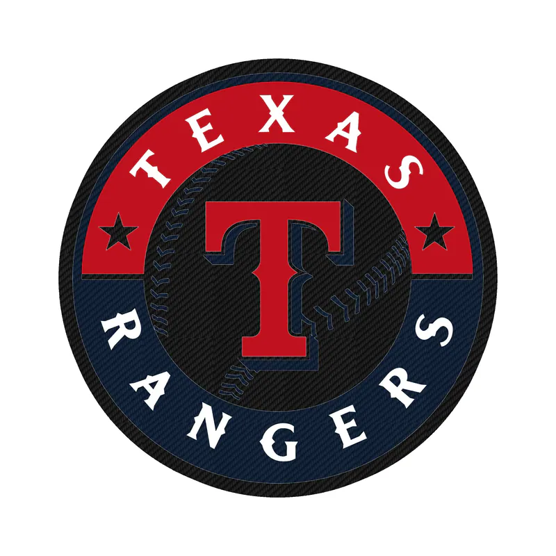 Texas Rangers - Red And Blue Circle With Baseball - Carbon Fiber Vinyl Sticker - Custom Size