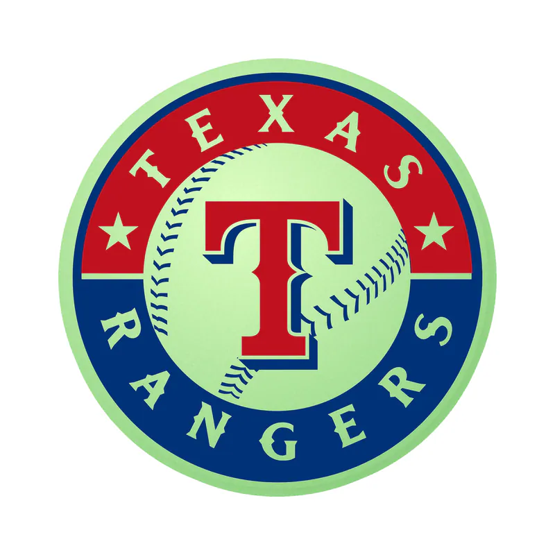 Texas Rangers - Red And Blue Circle With Baseball - Glow in the Dark Vinyl Sticker - Custom Size