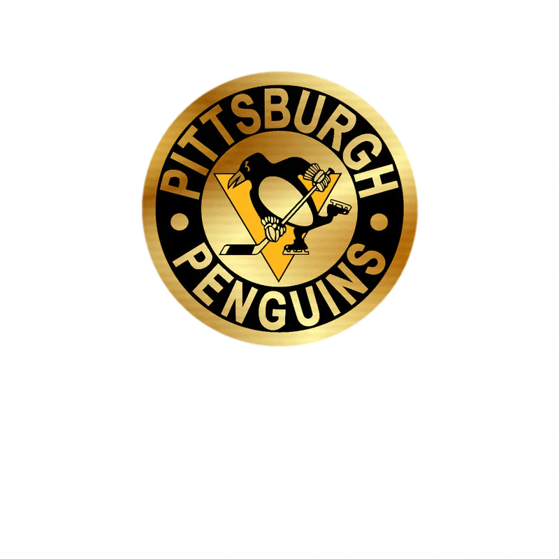 Pittsburgh Penguins - Black Circle With White Name - Gold Chrome Vinyl Sticker - Custom Size