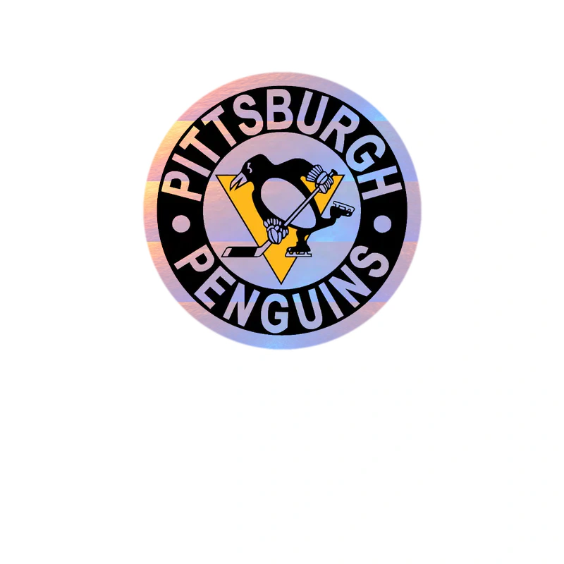 Pittsburgh Penguins - Black Circle With White Name - Holographic Vinyl Sticker - Custom Size