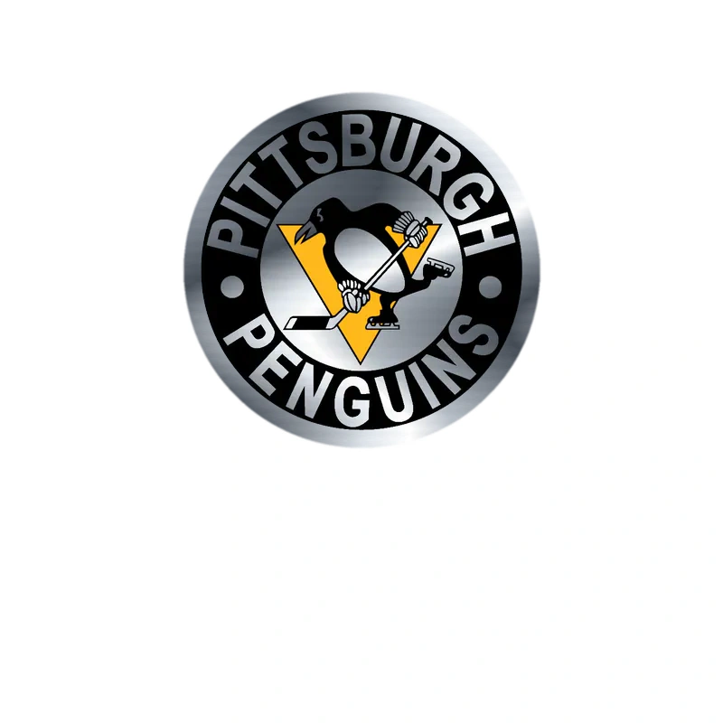 Pittsburgh Penguins - Black Circle With White Name - Silver Chrome Vinyl Sticker - Custom Size