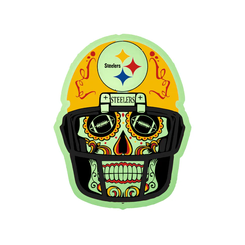 Pittsburgh Steelers - Skull With Helmet - Glow in the Dark Vinyl Sticker - Custom Size