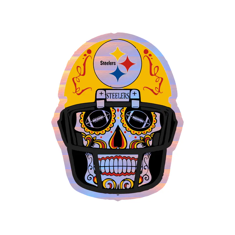 Pittsburgh Steelers - Skull With Helmet - Holographic Vinyl Sticker - Custom Size