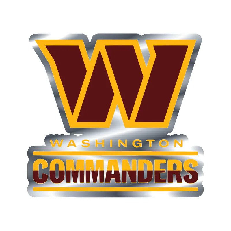 Washington Commanders -  W with Ombre Words - Silver Chrome Vinyl Sticker - Custom Size