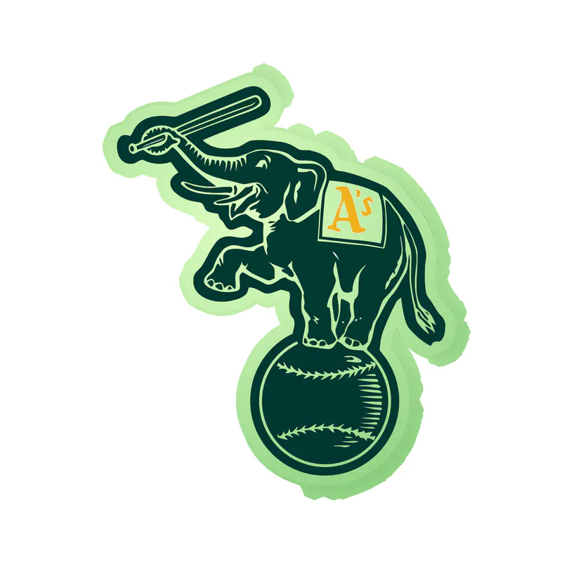 Oakland Athletics - Elephant On Baseball - Glow in the Dark Vinyl Sticker - Custom Size