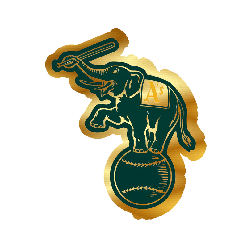 Oakland Athletics - Elephant On Baseball - Gold Chrome Vinyl Sticker - Custom Size