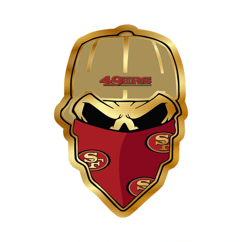 San Francisco 49ers - Skull - Image 2 - Gold Chrome Vinyl Sticker - Custom Size