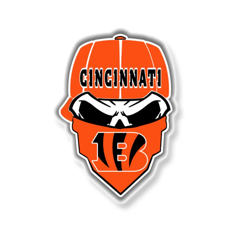 Cincinnati Bengals – Skull with Cap - Full Color Vinyl Sticker - Custom Size