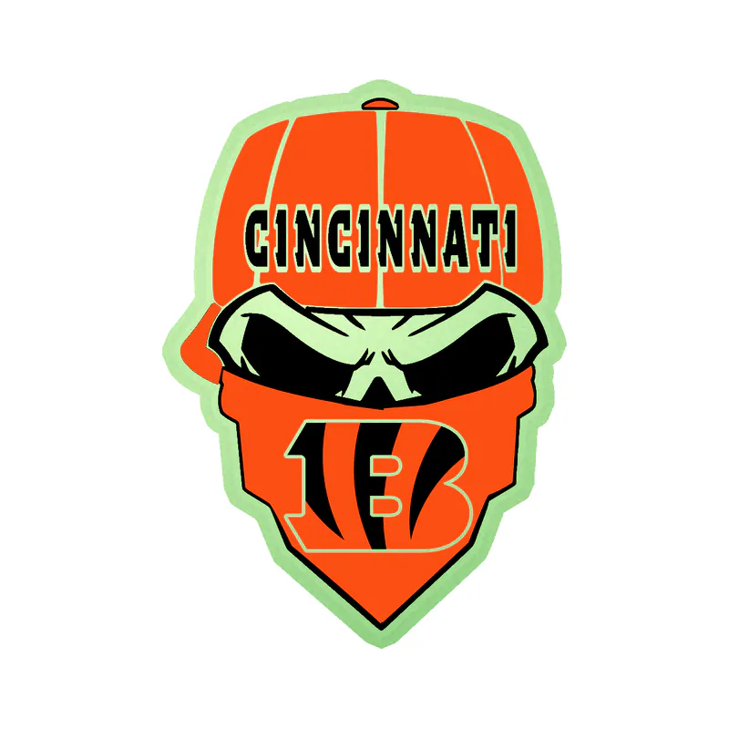 Cincinnati Bengals – Skull with Cap - Glow in the Dark Vinyl Sticker - Custom Size
