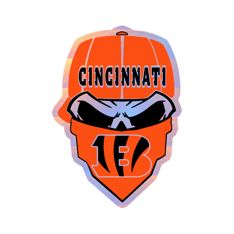 Cincinnati Bengals – Skull with Cap - Holographic Vinyl Sticker - Custom Size