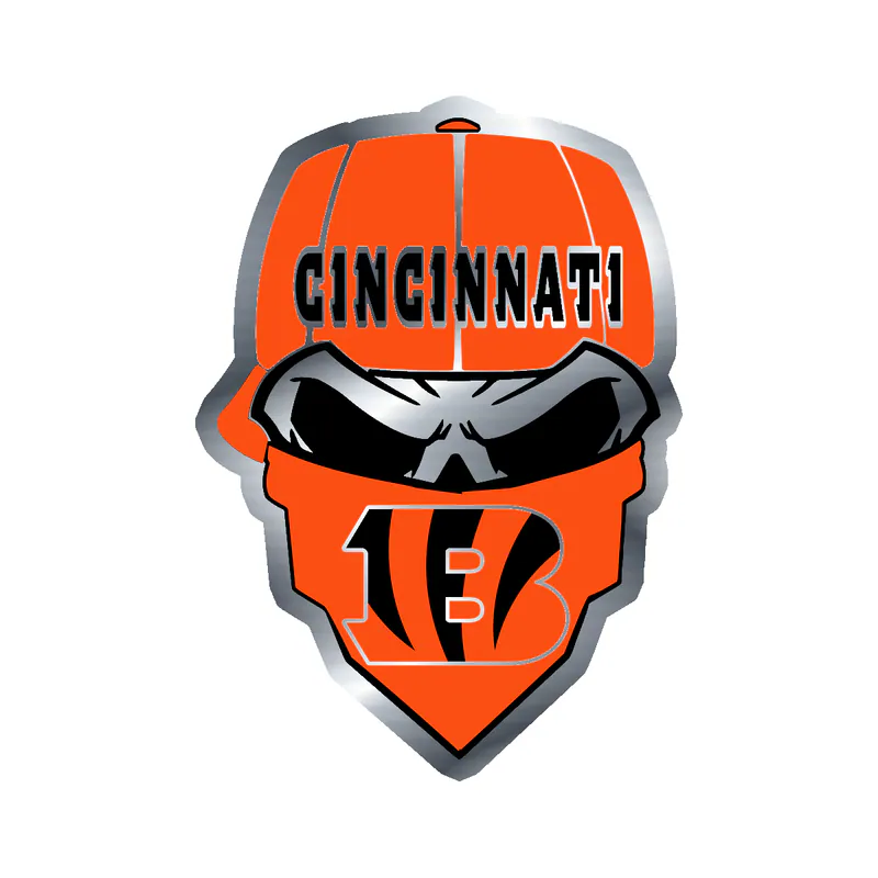 Cincinnati Bengals – Skull with Cap - Silver Chrome Vinyl Sticker - Custom Size
