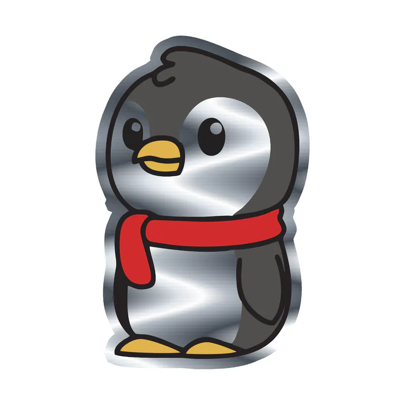 Penguin - Silver Chrome Vinyl Sticker - Custom Size