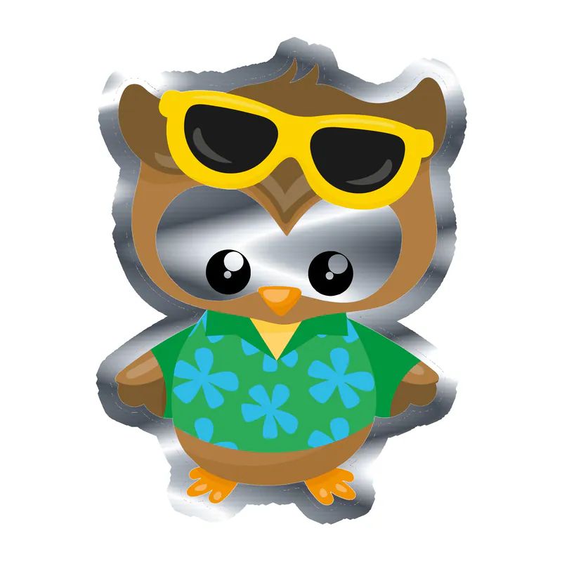 Owl With Yellow Glasses - Silver Chrome Vinyl Sticker - Custom Size