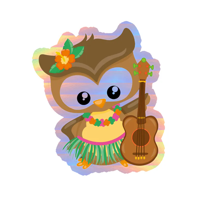 Owl With Guitar - Holographic Vinyl Sticker - Custom Size