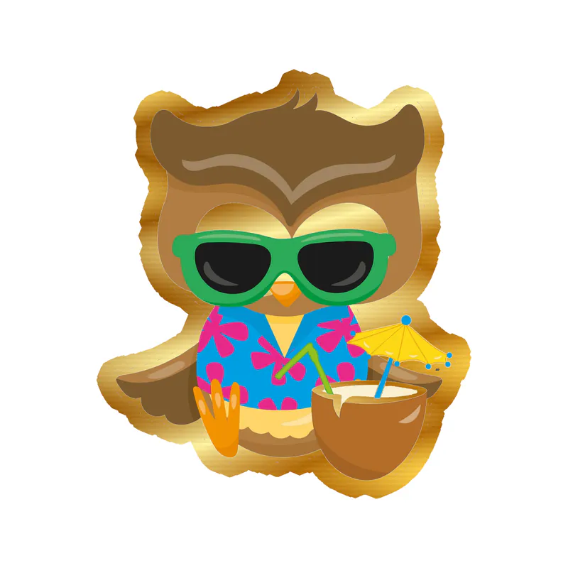 Owl With Green Glasses - Gold Chrome Vinyl Sticker - Custom Size
