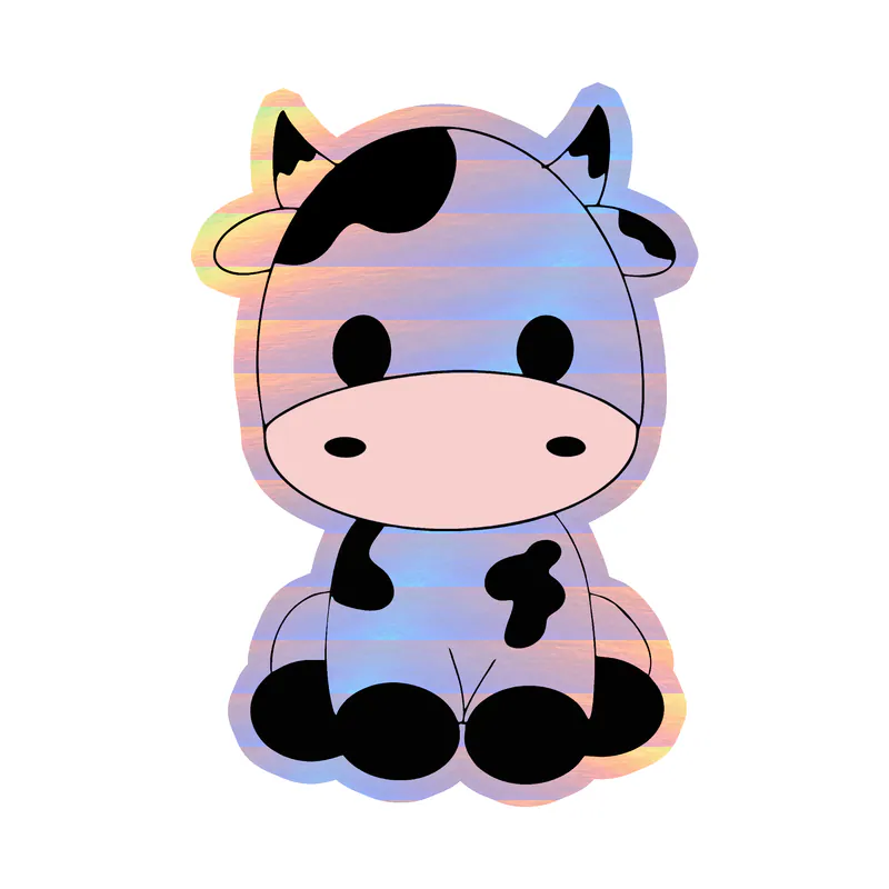 Cow Sitting - Holographic Vinyl Sticker - Custom Size
