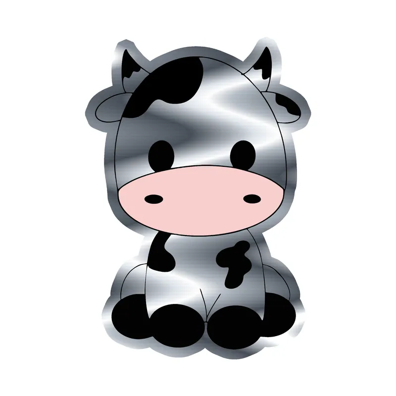 Cow Sitting - Silver Chrome Vinyl Sticker - Custom Size