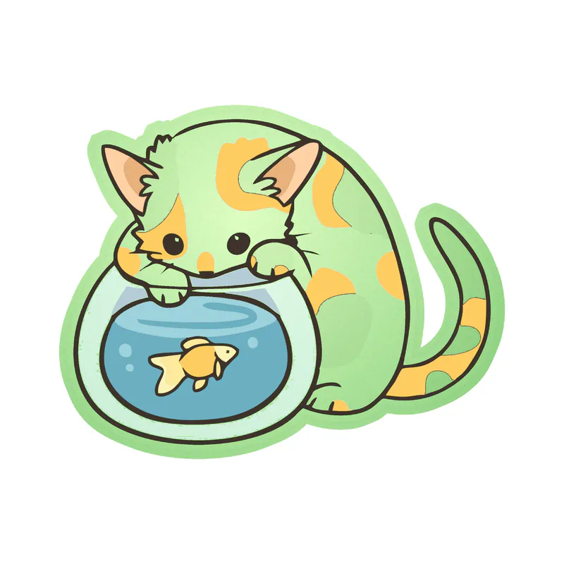 Cat Fish Bowl - Glow in the Dark Vinyl Sticker - Custom Size