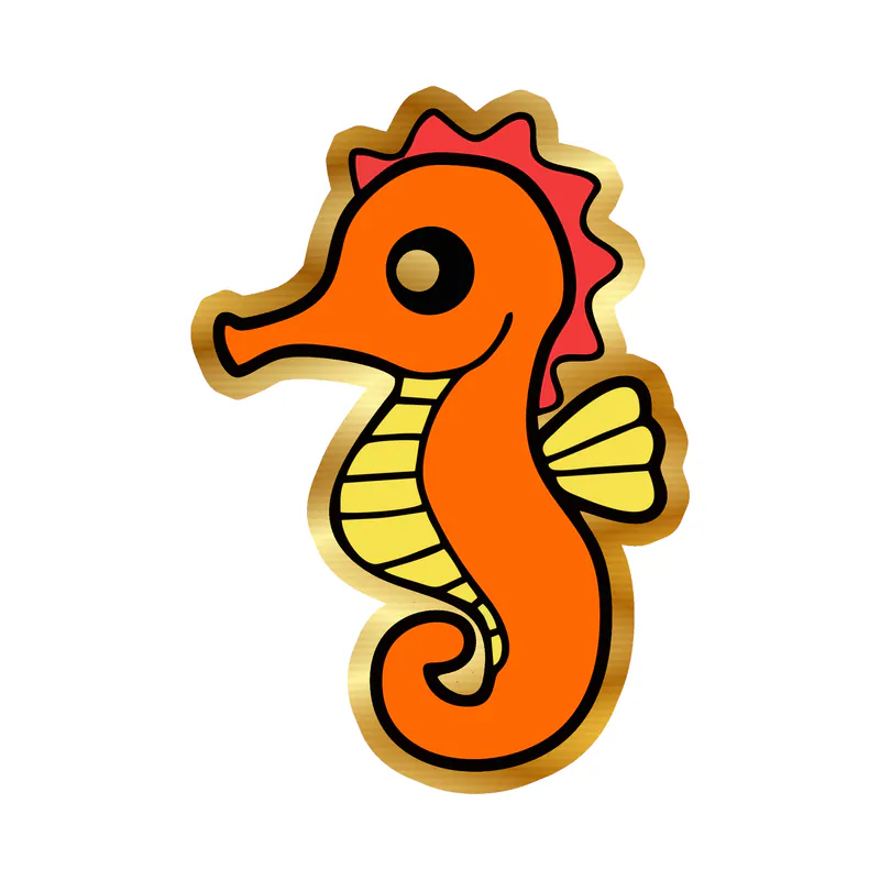 Orange Seahorse - Gold Chrome Vinyl Sticker - Custom Size