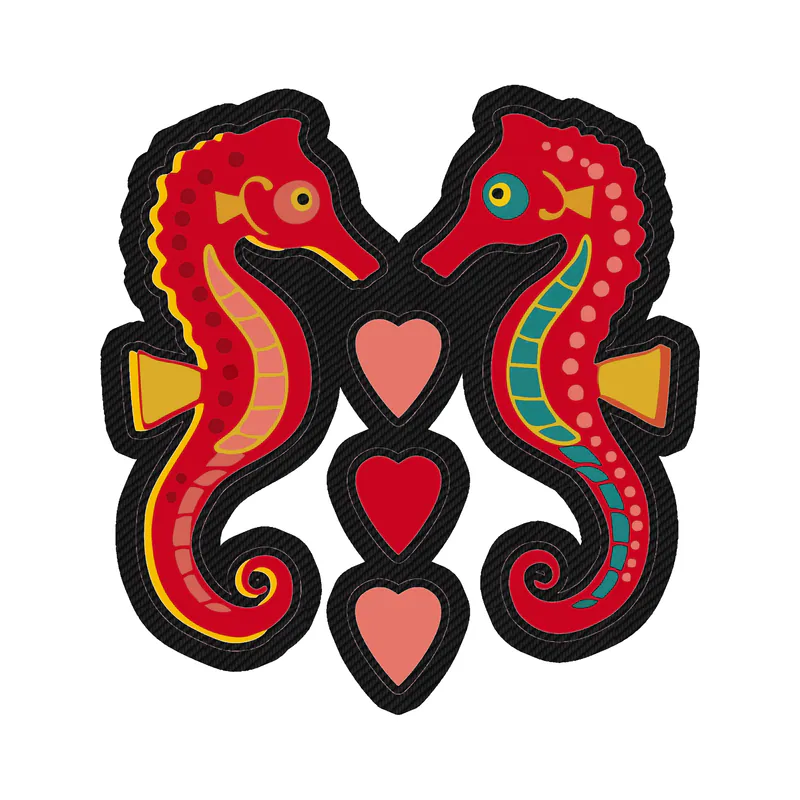 Red Seahorses - Carbon Fiber Vinyl Sticker - Custom Size