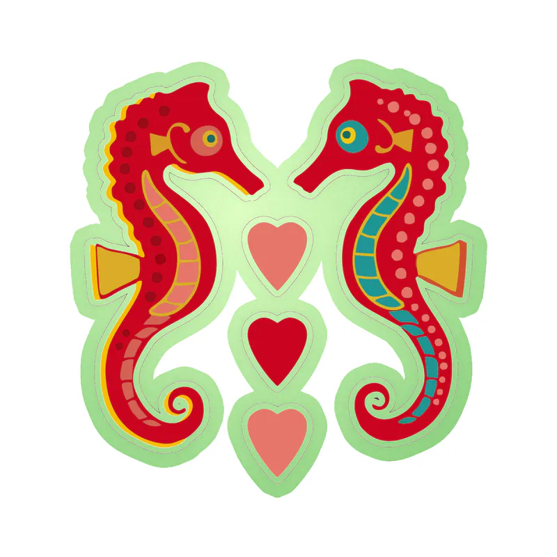 Red Seahorses - Glow in the Dark Vinyl Sticker - Custom Size