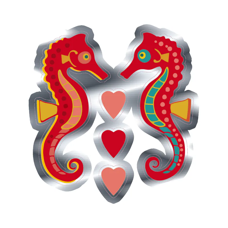 Red Seahorses - Silver Chrome Vinyl Sticker - Custom Size