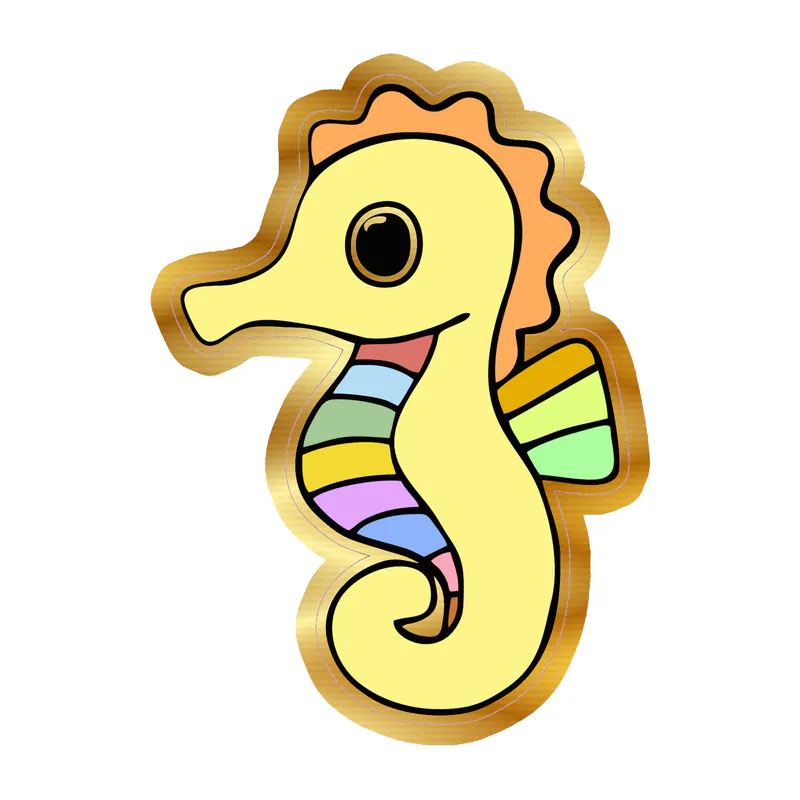 Yellow Seahorse - Gold Chrome Vinyl Sticker - Custom Size