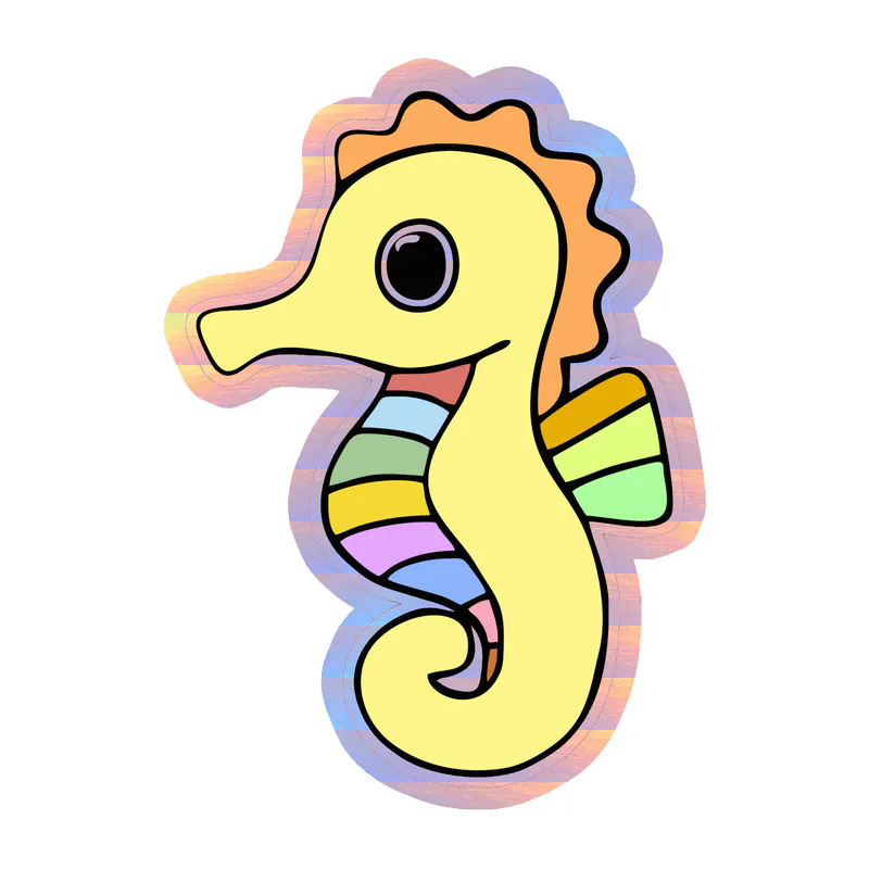 Yellow Seahorse - Holographic Vinyl Sticker - Custom Size