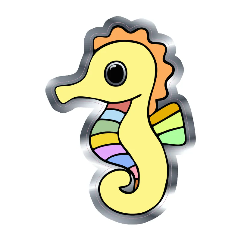 Yellow Seahorse - Silver Chrome Vinyl Sticker - Custom Size