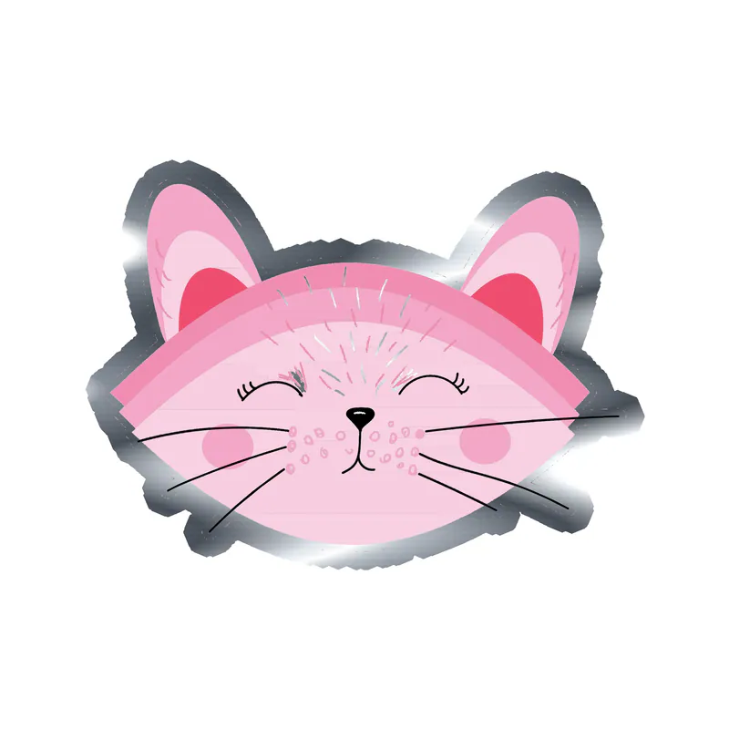 Pink Cat - Silver Chrome Vinyl Sticker - Custom Size