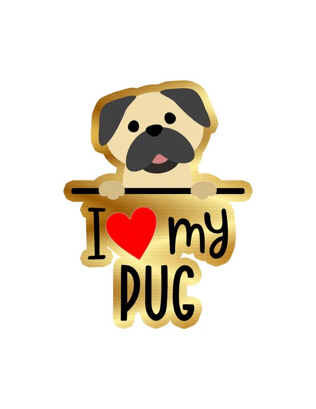 I Love My Pug - Dog Gold Chrome Vinyl Decal