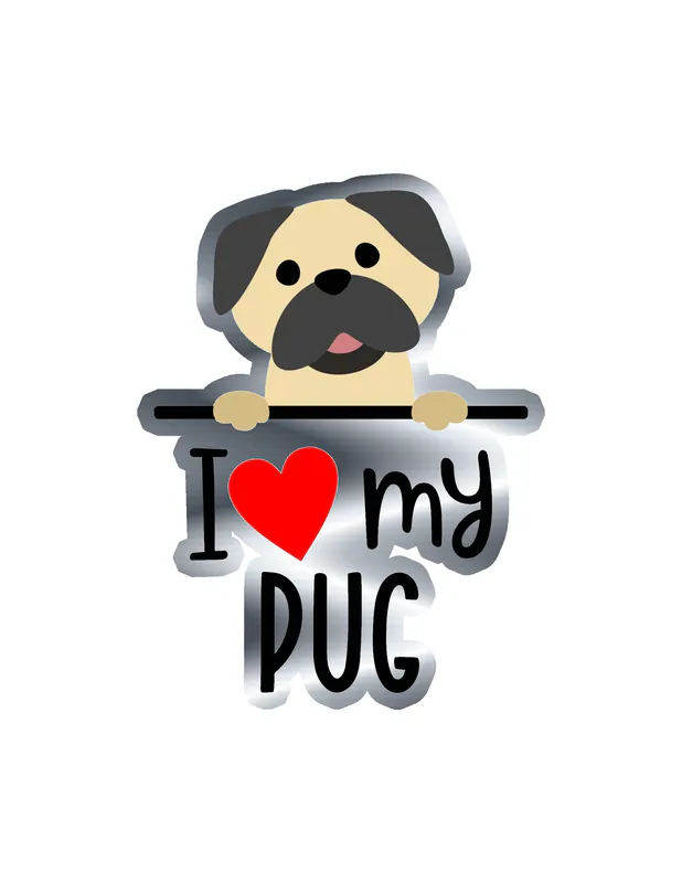 I Love My Pug - Dog Silver Chrome Vinyl Decal