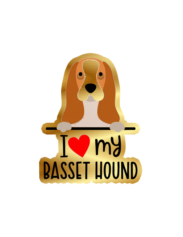 I Love My Basset Hound - Dog Gold Chrome Vinyl Decal