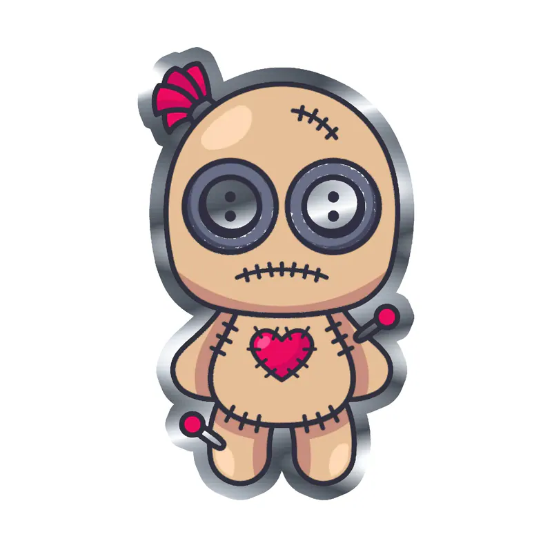 Voodoo Doll Silver Chrome Vinyl Decal - Custom Size