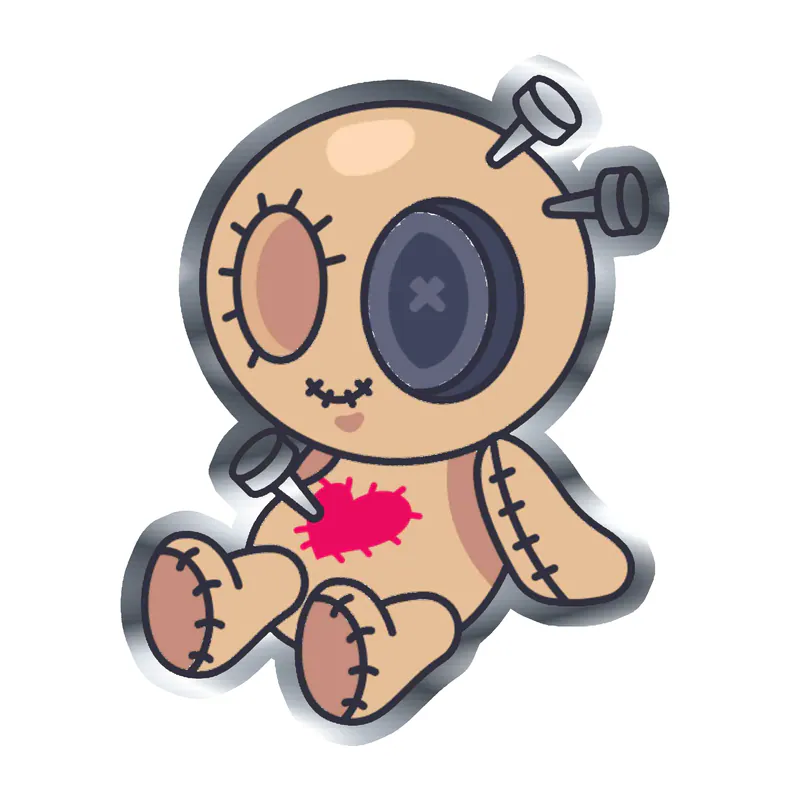 Voodoo Doll Silver Chrome Vinyl Decal - Custom Size