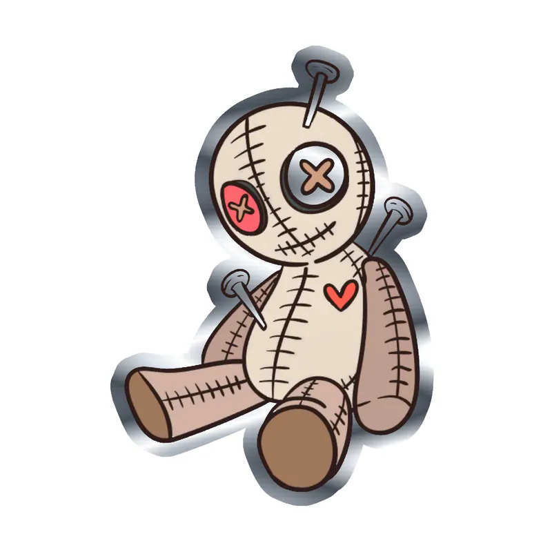 Voodoo Doll Silver Chrome Vinyl Decal - Custom Size