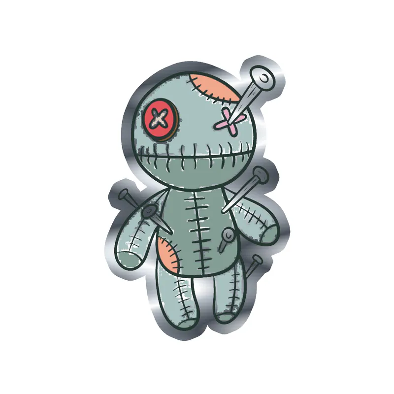Voodoo Doll Silver Chrome Vinyl Decal - Custom Size