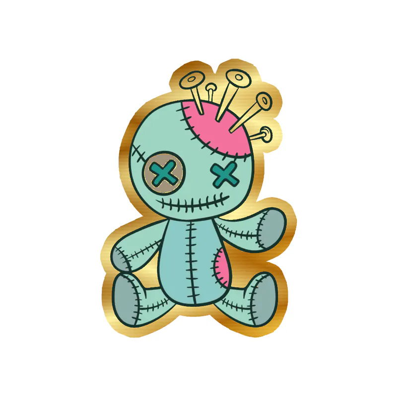 Voodoo Doll Gold Chrome Vinyl Decal - Custom Size