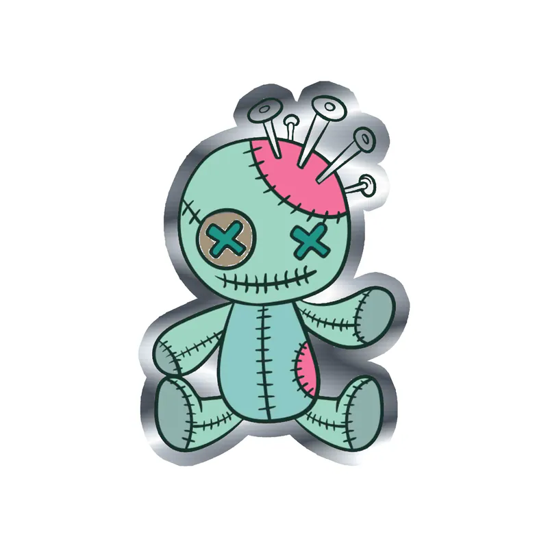 Voodoo Doll Silver Chrome Vinyl Decal - Custom Size