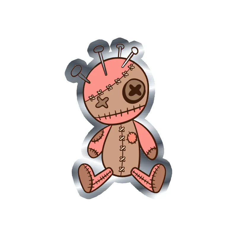 Voodoo Doll Silver Chrome Vinyl Decal - Custom Size