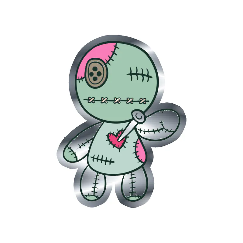 Voodoo Doll Silver Chrome Vinyl Decal - Custom Size