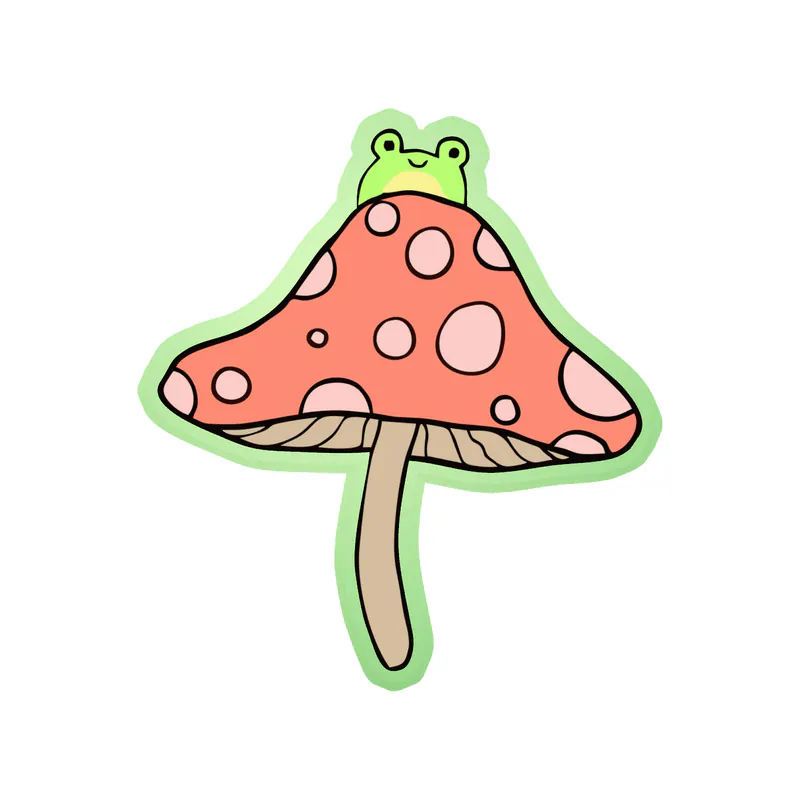 Frog with Mushroom Glow in the Dark Vinyl Decal - Custom Size